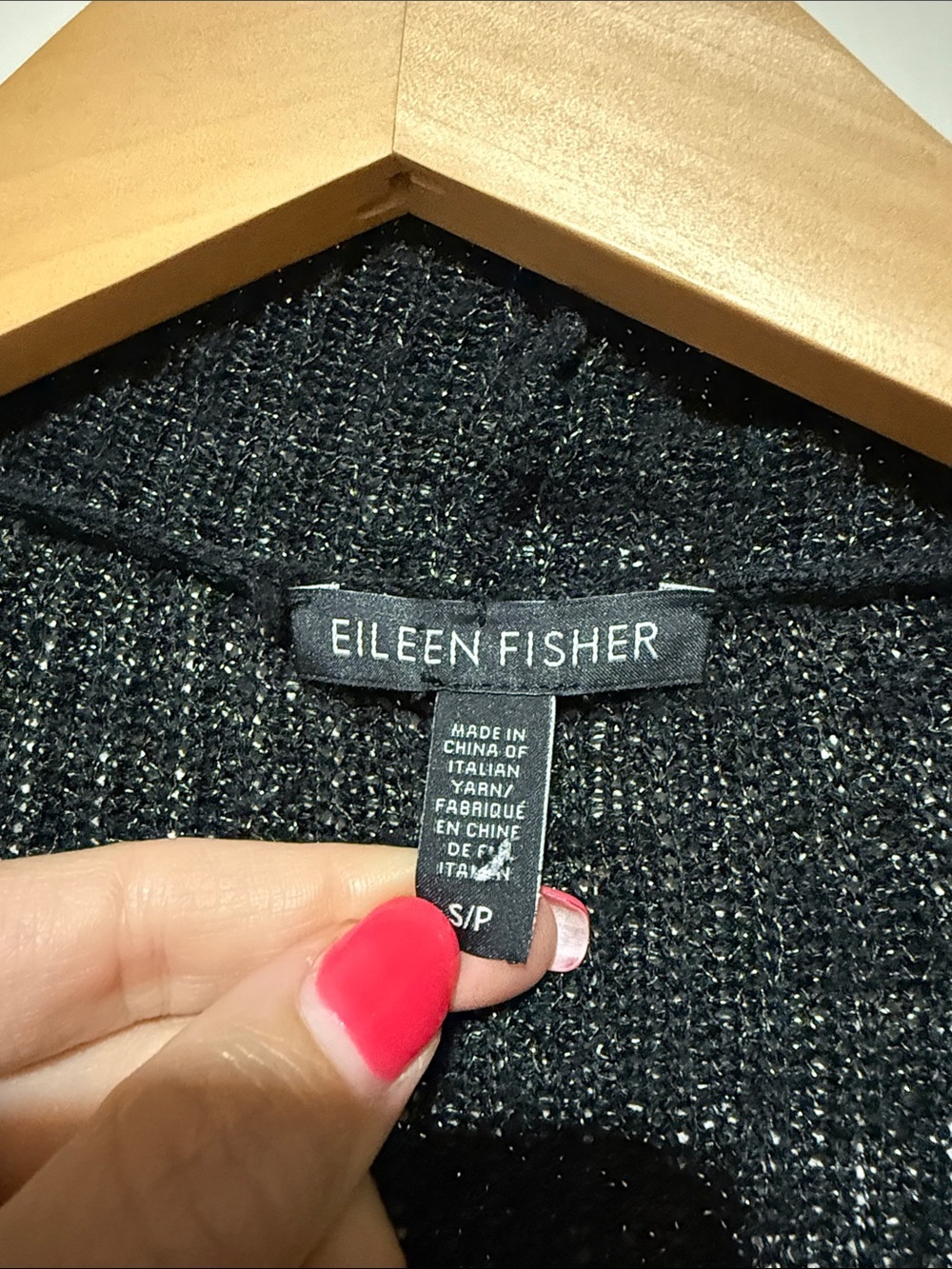 Eileen Fisher black merino lurex Open-Front Draped Cardigan - Picture 4 of 11